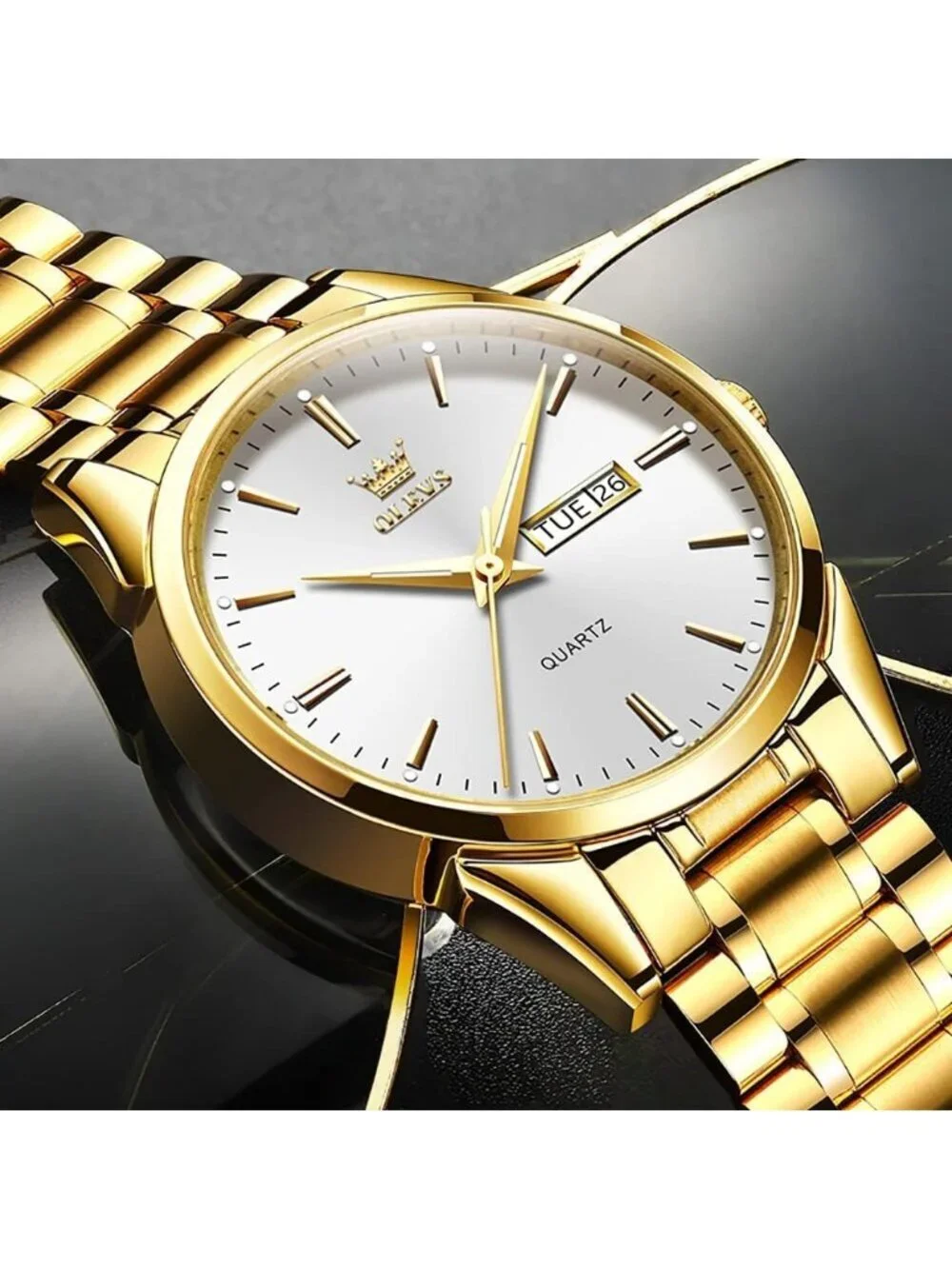 Men's Gold White Analog Quartz Stainless Steel Luxury Luminous Waterproof Watch